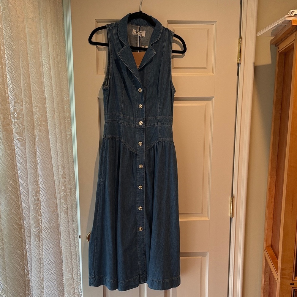 Reformation Sleeveless Button-Front Denim Midi Dress - Dark Blue